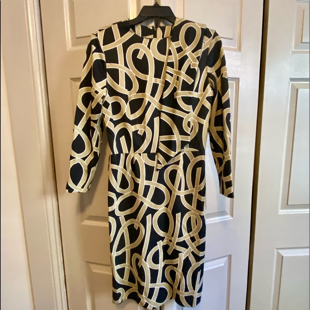 Vintage 1960’s Union Label Geometric Pattern Khaki and Black Dress